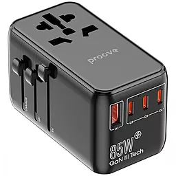 Сетевое зарядное устройство Proove Trip 85w GaN PD 3xUSB-C/USB-A ports 1 socket charger + USB-C cable black (TATR85130001) - фото Сетевое зарядное устройство Proove Trip 85w GaN PD 3xUSB-C/USB-A ports 1 socket charger + USB-C cable black (TATR85130001)