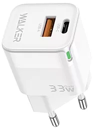 Сетевое зарядное устройство Walker WH-43 33w GaN PD USB-C/USB-A ports charger white - фото Сетевое зарядное устройство Walker WH-43 33w GaN PD USB-C/USB-A ports charger white
