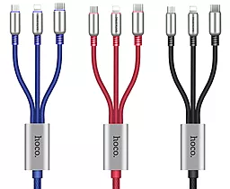 Універсальний кабель Hoco U17 Combo 3-in-1 USB-A to Type-C/Lightning/micro USB 12w 2.4a 1.5м сable Red - мініатюра 3 Універсальний кабель Hoco U17 Combo 3-in-1 USB-A to Type-C/Lightning/micro USB 12w 2.4a 1.5м сable Red - мініатюра 3