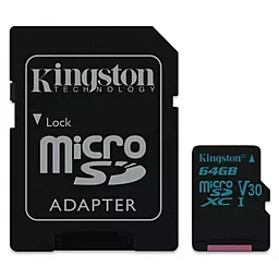 Карта пам'яті Kingston microSDXC 64GB Canvas Go Class 10 UHS-I U3 V30 + SD-адаптер (SDCG2/64GB) - фото Карта пам'яті Kingston microSDXC 64GB Canvas Go Class 10 UHS-I U3 V30 + SD-адаптер (SDCG2/64GB)