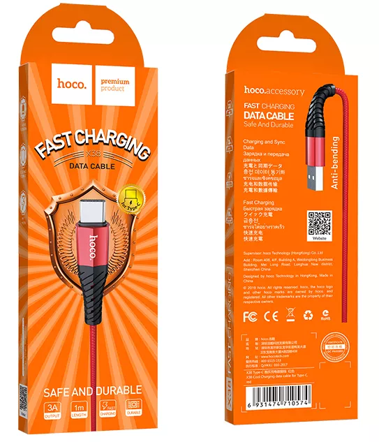 Кабель Hoco X38 Cool USB-A - Type-C 15w 3a 1м cable Red - фото 6