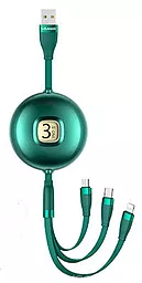 Універсальний кабель Usams U69 Retractable 3-in-1 USB-A to Type-C/Lightning/micro USB 10w 1м сable Green - фото Універсальний кабель Usams U69 Retractable 3-in-1 USB-A to Type-C/Lightning/micro USB 10w 1м сable Green