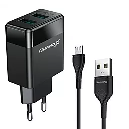 Сетевое зарядное устройство Grand-X 2xUSB-A ports home charger + micro USB cable black (CH-50U) - фото Сетевое зарядное устройство Grand-X 2xUSB-A ports home charger + micro USB cable black (CH-50U)