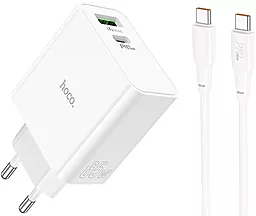 Сетевое зарядное устройство Hoco C113A 65w GaN PD USB-C/USB-A ports charger + USB-C to USB-С cable white