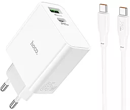 Мережевий зарядний пристрій Hoco C113A 65w GaN PD USB-C/USB-A ports charger + USB-C to USB-С cable white - фото Мережевий зарядний пристрій Hoco C113A 65w GaN PD USB-C/USB-A ports charger + USB-C to USB-С cable white