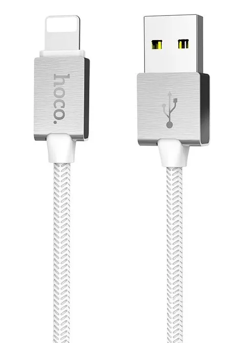 Кабель Hoco U49 Refined Steel USB-A - Lightning 12w 2.4a 1.2м cable White - фото 1