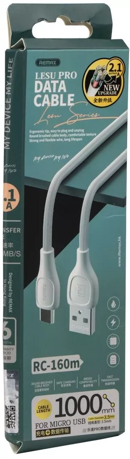 Кабель Remax Lesu Pro USB-A - micro USB 10.5w 1м cable White (RC-160m) - фото 2