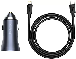 Автомобільний зарядний пристрій з швидкою зарядкою Baseus Golden Contactor Pro Dual USB-A/USB-C ports 40w QC 5A + USB-C/Lightning cable black (TZCCJD-B0G) - мініатюра 2