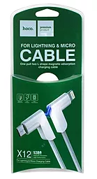 Универсальный кабель Hoco X12 L-shape Magnetic Absorption 2-in-1 USB-A to Lightning/micro USB 12w 2.4a 1.2м cable White - миниатюра 3