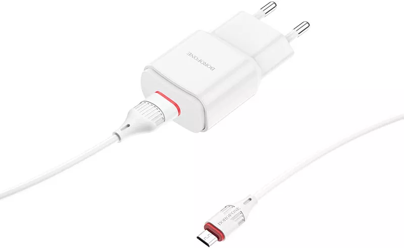 Сетевое зарядное устройство Borofone BA48A Orion 2.1a home charger + micro USB cable white - фото 2