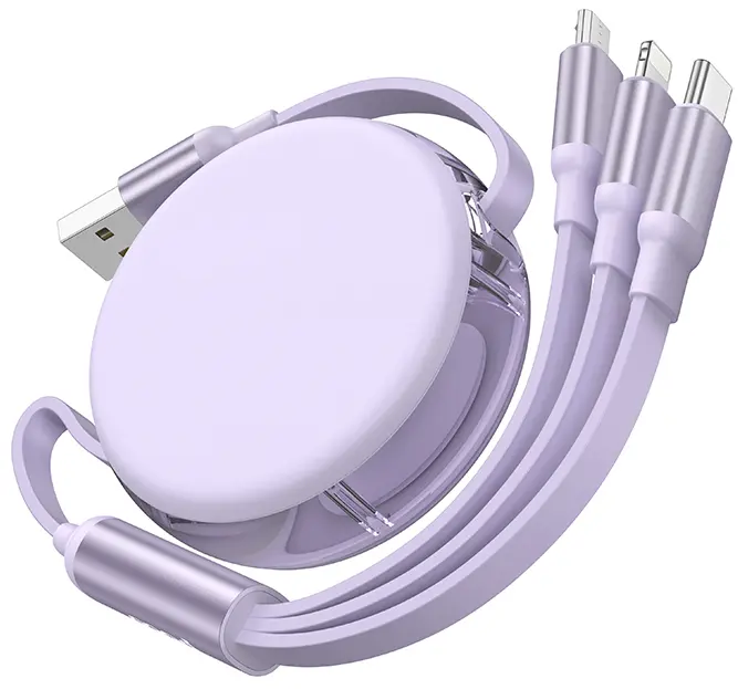 Универсальный кабель Hoco X78 3-in-1 USB-A to Type-C/Lightning/micro USB 12w 2.4a 1м сable Purple - фото 3