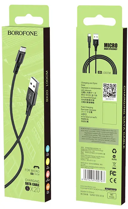 Кабель Borofone BX20 USB-A - micro USB 12w 2.4a 1м cable Black - фото 6