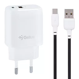 Мережевий зарядний пристрій з швидкою зарядкою Gelius X-Duo 20W PD + QC3.0 USB-C+A + USB-C Silicon Cable White (GP-HC014)
