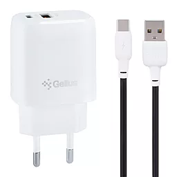 Сетевое зарядное устройство с быстрой зарядкой Gelius GP-HC014 X-Duo 20w PD USB-C/USB-A ports charger + USB-C cable white - фото Сетевое зарядное устройство с быстрой зарядкой Gelius GP-HC014 X-Duo 20w PD USB-C/USB-A ports charger + USB-C cable white