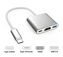 Мультипортовий Type-C хаб NICHOSI USB-C -> HDMI + USB 3.0 + Type-C 0.15m - мініатюра 2