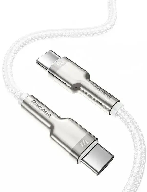Кабель Baseus Cafule USB Type-C - Type-C 100w 5a 2м PD cable White (CATJK-D02) - фото 3