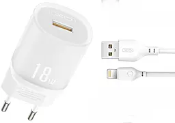 Сетевое зарядное устройство XO L157 18w QC3.0 USB-A home charge + Lightning cable white - фото Сетевое зарядное устройство XO L157 18w QC3.0 USB-A home charge + Lightning cable white