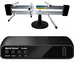Комплект цифрового ТВ World Vision T62M2 + комнатная антенна Тризуб