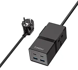 Мережевий фільтр (подовжувач) Earldom ES-SC22 2400w 1 розетка + 2xUSB-C/2xUSB-A ports чорний - фото Мережевий фільтр (подовжувач) Earldom ES-SC22 2400w 1 розетка + 2xUSB-C/2xUSB-A ports чорний