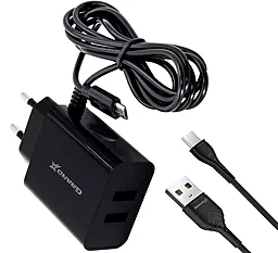 Сетевое зарядное устройство Grand-X 18w 2xUSB-A ports + USB-C cable black (CH65T) - фото Сетевое зарядное устройство Grand-X 18w 2xUSB-A ports + USB-C cable black (CH65T)