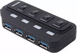 USB хаб (концентратор) Maxxter 4xUSB 2.0 + Adapter 5V 1A Black (HU2A-4P-AC-02)