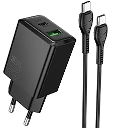 Мережевий зарядний пристрій Hoco N71 Nuevo 30w PD USB-C/USB-A ports charger + USB-C to USB-C cable black - фото Мережевий зарядний пристрій Hoco N71 Nuevo 30w PD USB-C/USB-A ports charger + USB-C to USB-C cable black