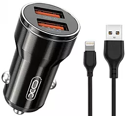 Автомобильное зарядное устройство XO CC48 2.4a 2xUSB-A ports car charger + Lightning cable black - фото Автомобильное зарядное устройство XO CC48 2.4a 2xUSB-A ports car charger + Lightning cable black