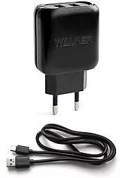 Сетевое зарядное устройство Walker WH-27 2.1a 2xUSB-A ports charger + USB-C cable black - фото Сетевое зарядное устройство Walker WH-27 2.1a 2xUSB-A ports charger + USB-C cable black