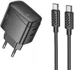 Мережевий зарядний пристрій Hoco CS62A 45w GaN PD 2xUSB-C ports fast charger + USB-C to USB-C cable black - фото Мережевий зарядний пристрій Hoco CS62A 45w GaN PD 2xUSB-C ports fast charger + USB-C to USB-C cable black
