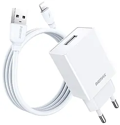 Мережевий зарядний пристрій Remax RP-U95 Kiddy Series 2.4a USB-A home charger + Lightning cable white - фото Мережевий зарядний пристрій Remax RP-U95 Kiddy Series 2.4a USB-A home charger + Lightning cable white