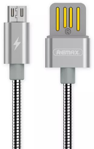 Кабель Remax Metal Serpent USB-A - micro USB 12w 2.4a 1м cable Silver (RC-080m) - фото 1