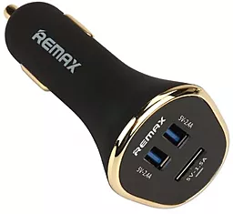 Автомобильное зарядное устройство Remax 6.3A 3USB Car Charger (2.4A/2.4A/1.5A) Black/Gold (RCC302) - миниатюра 2
