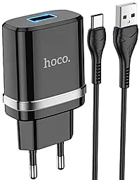 Сетевое зарядное устройство Hoco N1 2.4a home charger + USB-C cable black - фото Сетевое зарядное устройство Hoco N1 2.4a home charger + USB-C cable black