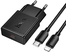 Мережевий зарядний пристрій Hoco N72 20w PD USB-C fast charegr + USB-C to Lightning cable black - фото Мережевий зарядний пристрій Hoco N72 20w PD USB-C fast charegr + USB-C to Lightning cable black