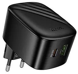 Сетевое зарядное устройство Hoco CS101A Folding 20w PD/QC3.0 USB-C/USB-A fast charger Black - фото Сетевое зарядное устройство Hoco CS101A Folding 20w PD/QC3.0 USB-C/USB-A fast charger Black