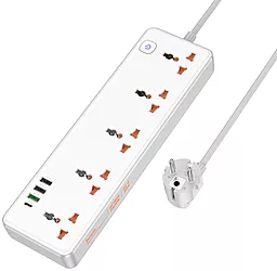Мережевий фільтр (подовжувач) Hoco AC14A Rico 5 розеток PD/QC 30W 3USB-A/USB-C з вимикачем білий (EU)