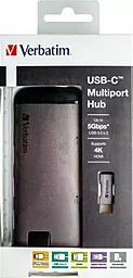 Мультипортовый USB-A хаб Verbatim Multiport Adapter USB-C -> 3xUSB3.0/USB-C/HDMI/Ethernet (RJ-45) Silver/Black (49142) - миниатюра 3