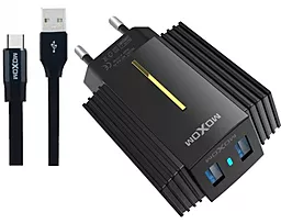Сетевое зарядное устройство MOXOM MX-HC11 2.4a 2xUSB-A ports charger + USB-C cable black