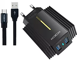 Сетевое зарядное устройство Moxom MX-HC11 2.4a 2xUSB-A ports charger + USB-C cable black - фото Сетевое зарядное устройство Moxom MX-HC11 2.4a 2xUSB-A ports charger + USB-C cable black