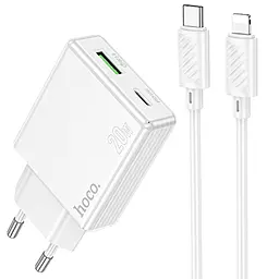 Сетевое зарядное устройство Hoco C142A Direct 20w PD USB-C/USB-A ports charger + USB-C to Lightning cable white - фото Сетевое зарядное устройство Hoco C142A Direct 20w PD USB-C/USB-A ports charger + USB-C to Lightning cable white