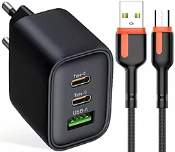 Мережевий зарядний пристрій Powermax Eclipse 65w GaN PD 2xUSB-C/USB-A ports charger + micro USB cable black - фото Мережевий зарядний пристрій Powermax Eclipse 65w GaN PD 2xUSB-C/USB-A ports charger + micro USB cable black