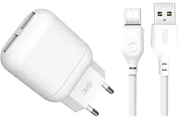 Мережевий зарядний пристрій XO L78 2.4a 2xUSB-A ports charger + USB-C cable white - фото Мережевий зарядний пристрій XO L78 2.4a 2xUSB-A ports charger + USB-C cable white