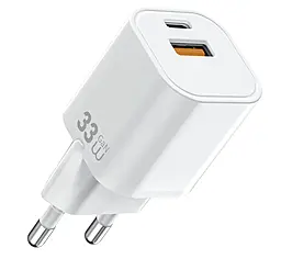 Сетевое зарядное устройство WIWU Wi-G017 33w GaN PD/QC3.0 USB-C/USB-A ports fast charger White - фото Сетевое зарядное устройство WIWU Wi-G017 33w GaN PD/QC3.0 USB-C/USB-A ports fast charger White