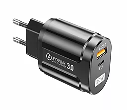 Мережевий зарядний пристрій Powermax Duo Alpha 20W PD/QC U+C + USB-C cable Black - мініатюра 6