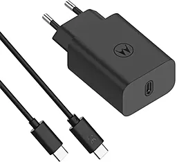 Мережевий зарядний пристрій Motorola 30w PD USB-C fast charger + USB-C to USB-C cable black (SJMC302) - фото Мережевий зарядний пристрій Motorola 30w PD USB-C fast charger + USB-C to USB-C cable black (SJMC302)