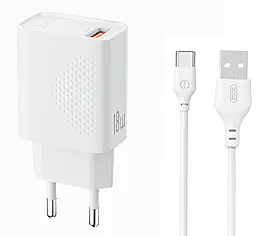 Сетевое зарядное устройство XO L159 18w QC3.0 USB-A fast charger + USB-A - Type-C cable White - фото Сетевое зарядное устройство XO L159 18w QC3.0 USB-A fast charger + USB-A - Type-C cable White