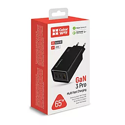 Сетевое зарядное устройство ColorWay GaN3 Pro Power Delivery USB-A + 2xUSB TYPE-C Ports 65W (CW-CHS039PD-BK) - миниатюра 4