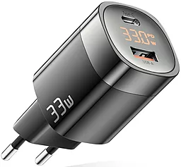 Мережевий зарядний пристрій Essager 33w GaN PD USB-C/USB-A ports home charger black (ECTCA-LYB01-Z)