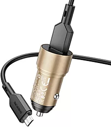 Автомобильное зарядное устройство Borofone BZ19A Wisdom 18W QC3.0 USB + micro USB Cable Gold - миниатюра 2