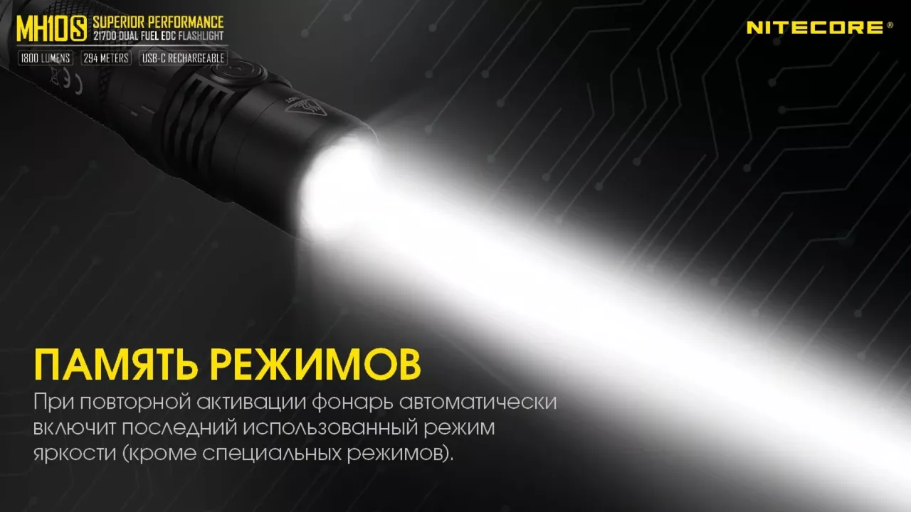 Фонарик аккумуляторный Nitecore MH10S (6-1038_s) (1x18650, 1x21700, 2xCR123, 2xRCR123) - фото 21